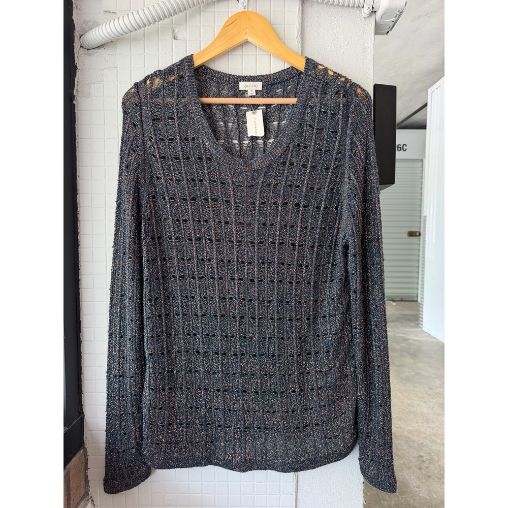 Pilcro Anthropologie Metallic Open Knit Sweater XL Green Copper NWT - Picture 2 of 9